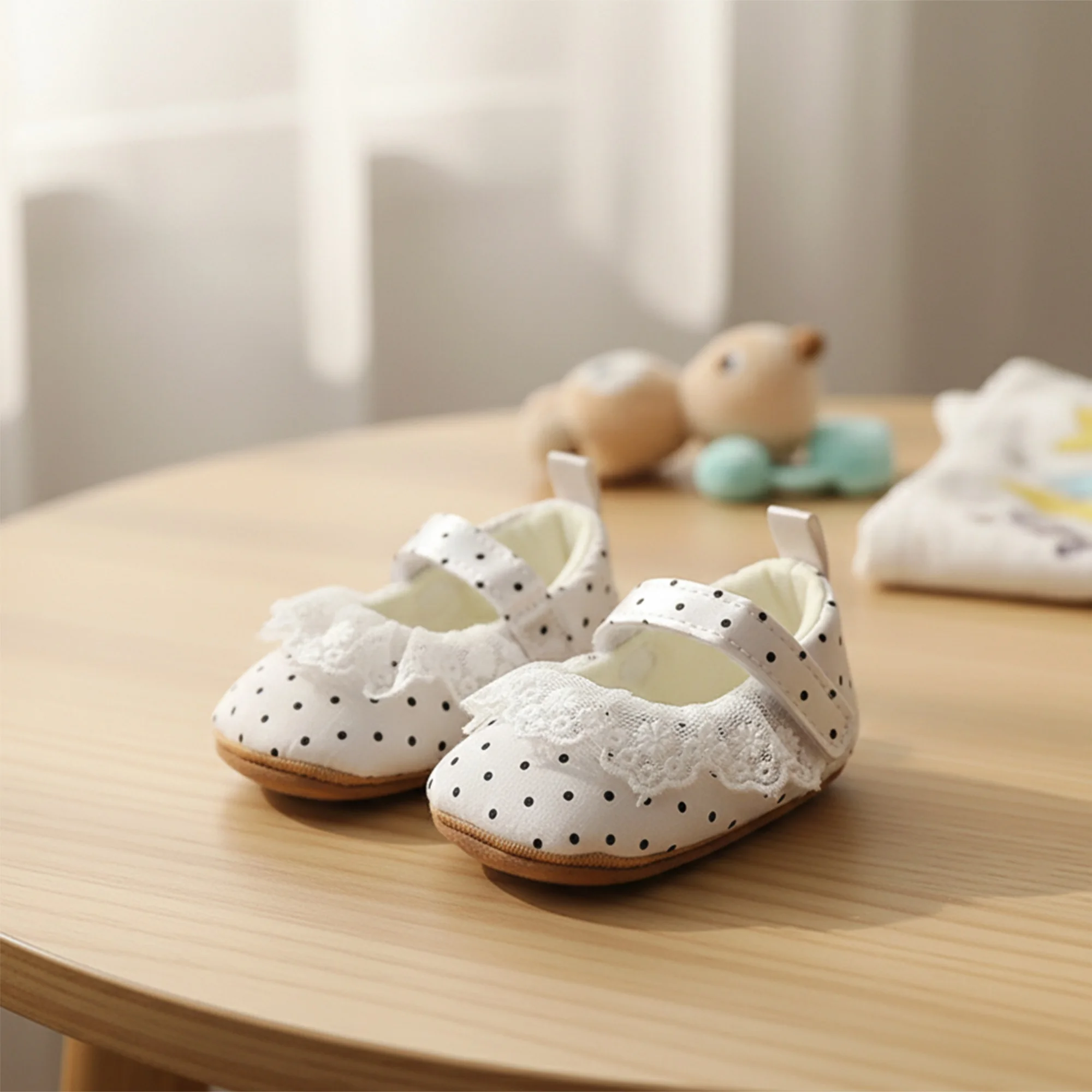 Zapatos Mary Jane con lunares para niña pequeña, con ribete de volantes y suela suave antideslizante para caminar, adorables zapatos de princesa
