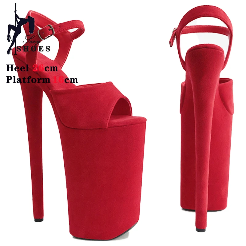 New Sexy 10 Inches Platform Rose Red Women\'s Shoes Sexy Stage Show 26CM High Heels Sandals Faux Suede Nightclub Pole Dance Shoes