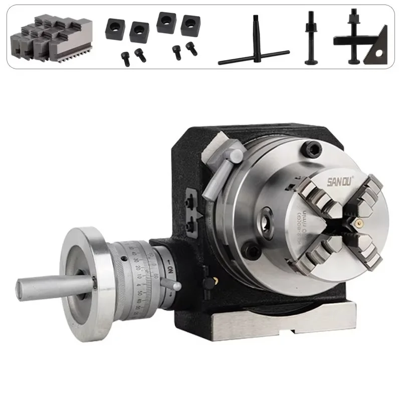 

Precision Milling Machine Durable Indexing Head 4'' Vertical Horizontal Indexing Plate Rotary Table 3Jaw 4 Jaw 80mm Chuck