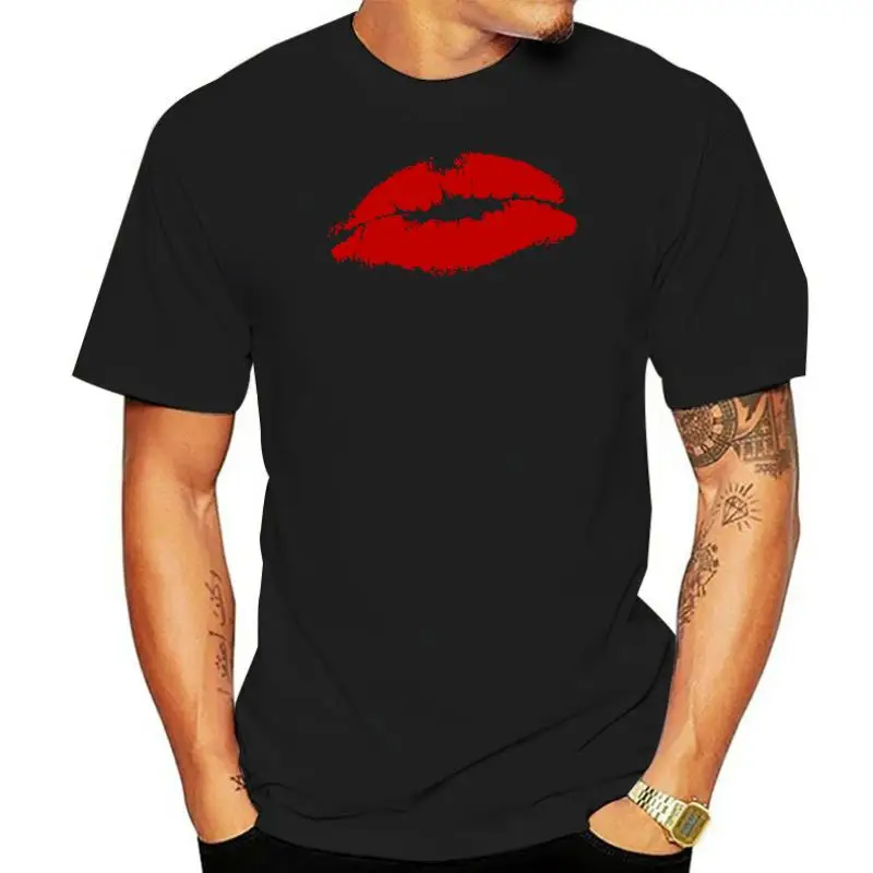 Red Lips Lipstick Kiss Imprint Men's T-Shirt Quality T Shirts Men Printing Short Sleeve O Neck T shirt Short Sleeve Basic Tops