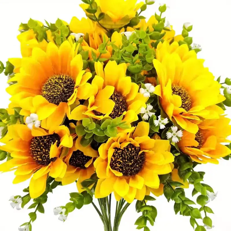 

3Bundle Sunflowers Artificial Flowers Bouquet With Stem For Home Outdoor Indoor Wedding Kitchen Table Fake Flowers Room Decor