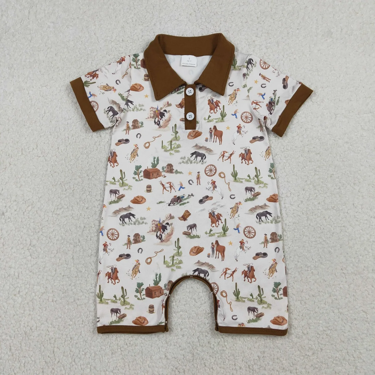 Wholesale Infant Newborn Coverall Baby Boy Western Bodysuit Kids Toddler Short Sleeves Buttons Romper Children Boys Clothes
