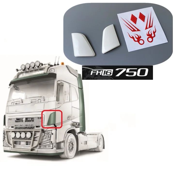 2pcs Plastic Simulation Head of The Car Spoiler for Tamiya 1/14 RC Truck for VOLVO FH16 750 56360 Car