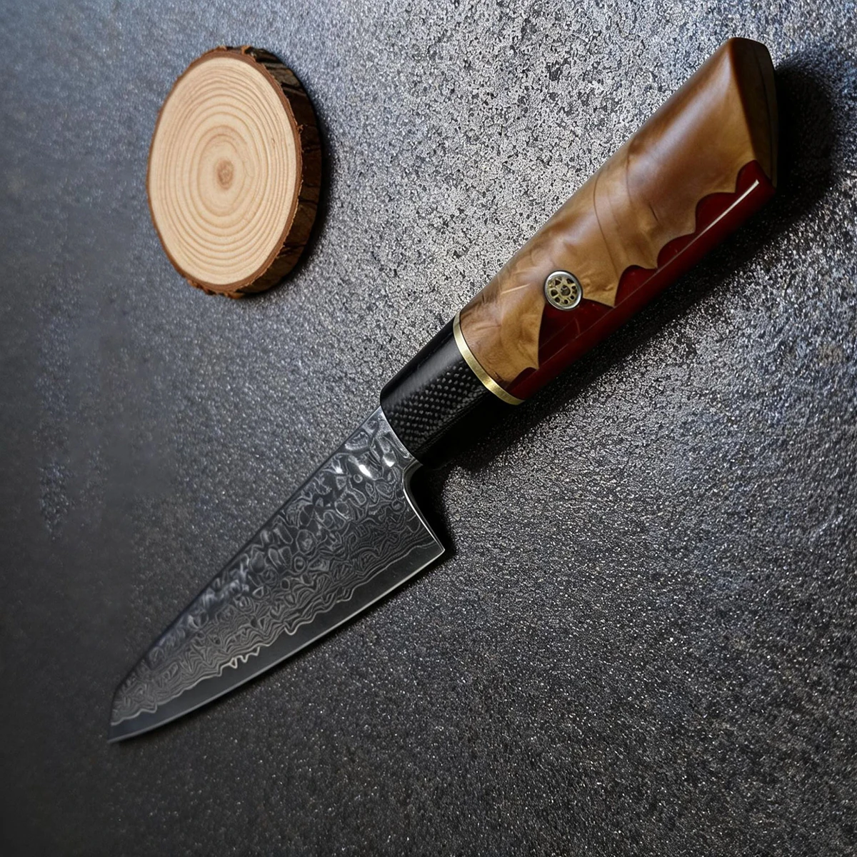 5.6 Inch Utility Knife Damascus Steel Blade Wood Handle Slicing Cleaver Kiritsuke Barbecue Paring Handmade Forged Kitchen Knives