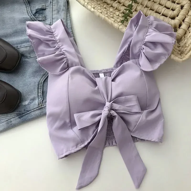 

Crop Tops Camis Women Ruffles Sexy Elegant Simple Streetwear Vintage Summer Holiday Casual Young Aesthetic All-match Ulzzang New