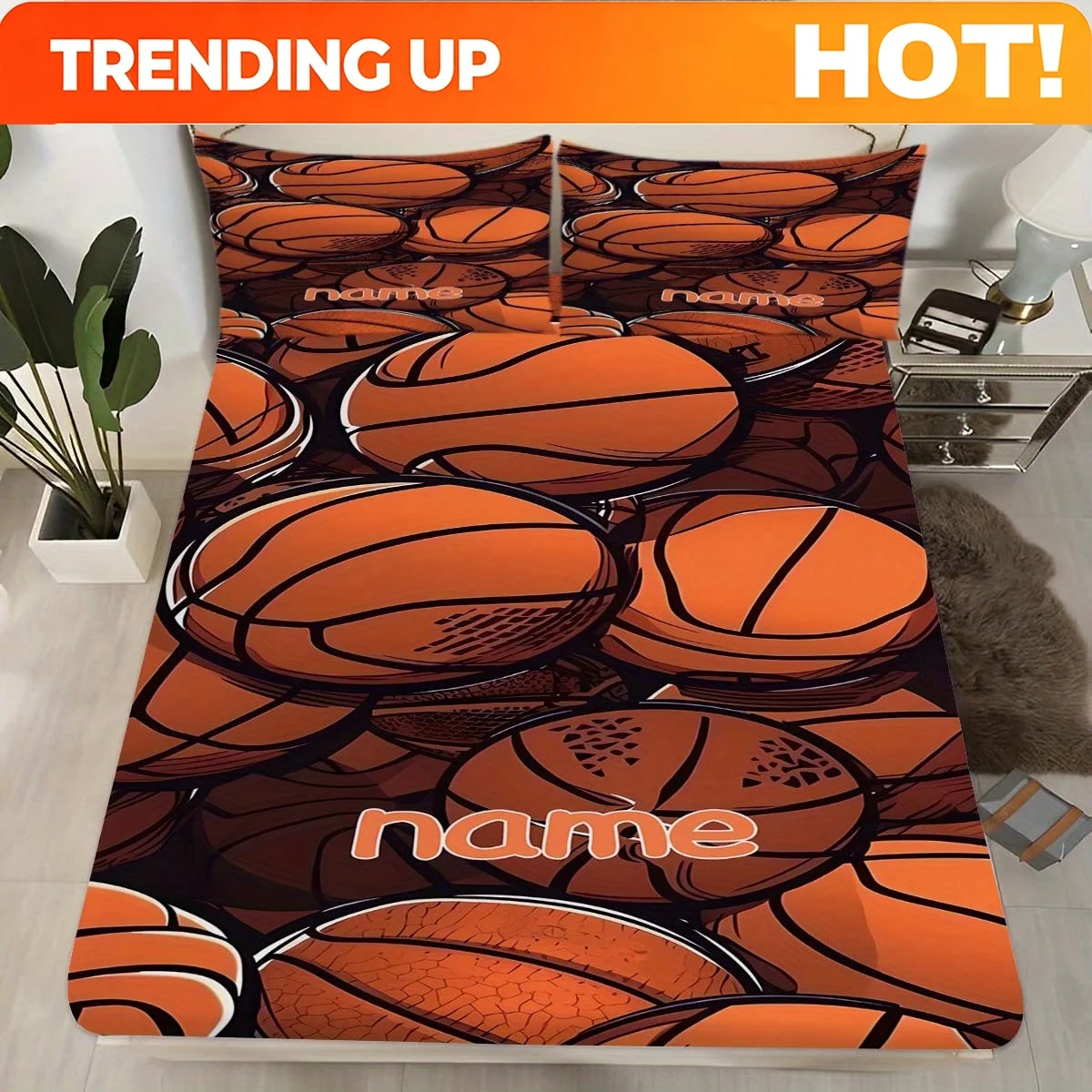 Juego de Sábanas Personalizadas - Juego de 3 Piezas con Varios Estampados de Baloncesto, Protector de Colchón Personalizable con Nombre (1 Sábana Ajustable)