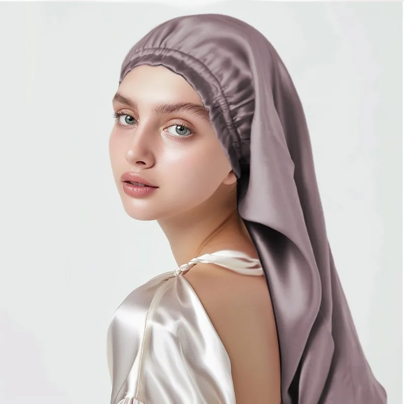 

22 Momme Silk Sleep Cap Single-Layer Square Cap Button Mulberry Silk Beauty Hair Care Silk Sleep Cap