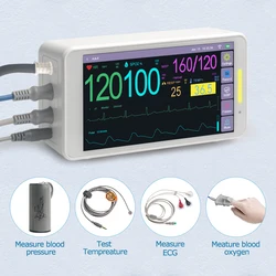 Portable 5.5 Medical 3 channel ECG Patient or Animal Monitor ICU Heart Rate Patient  Blood Pressure NIBP RESP SPO2 PR TEMP