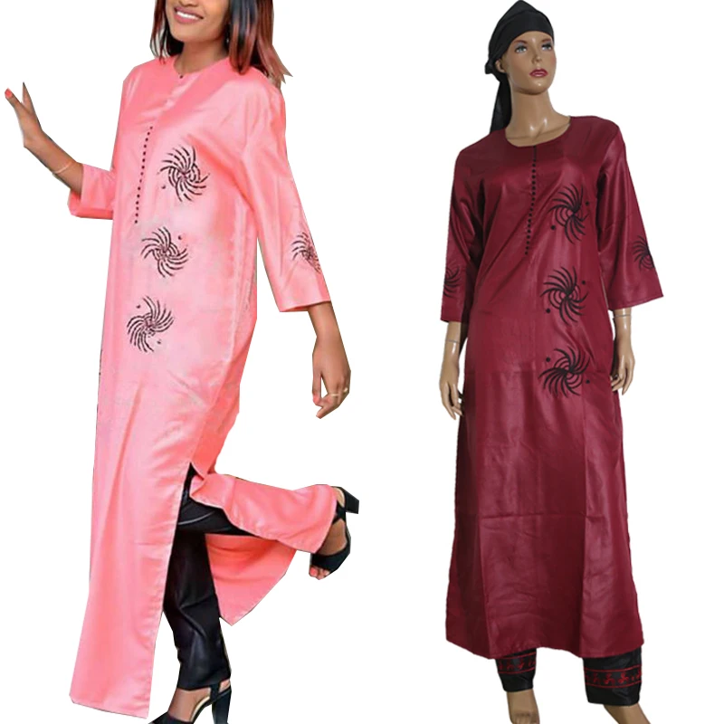 

H&D 3 PCS set 2022 Fashion African Clothing For Women Dresses Pant Scarf Set Robe Embroidery African Clothes S2946