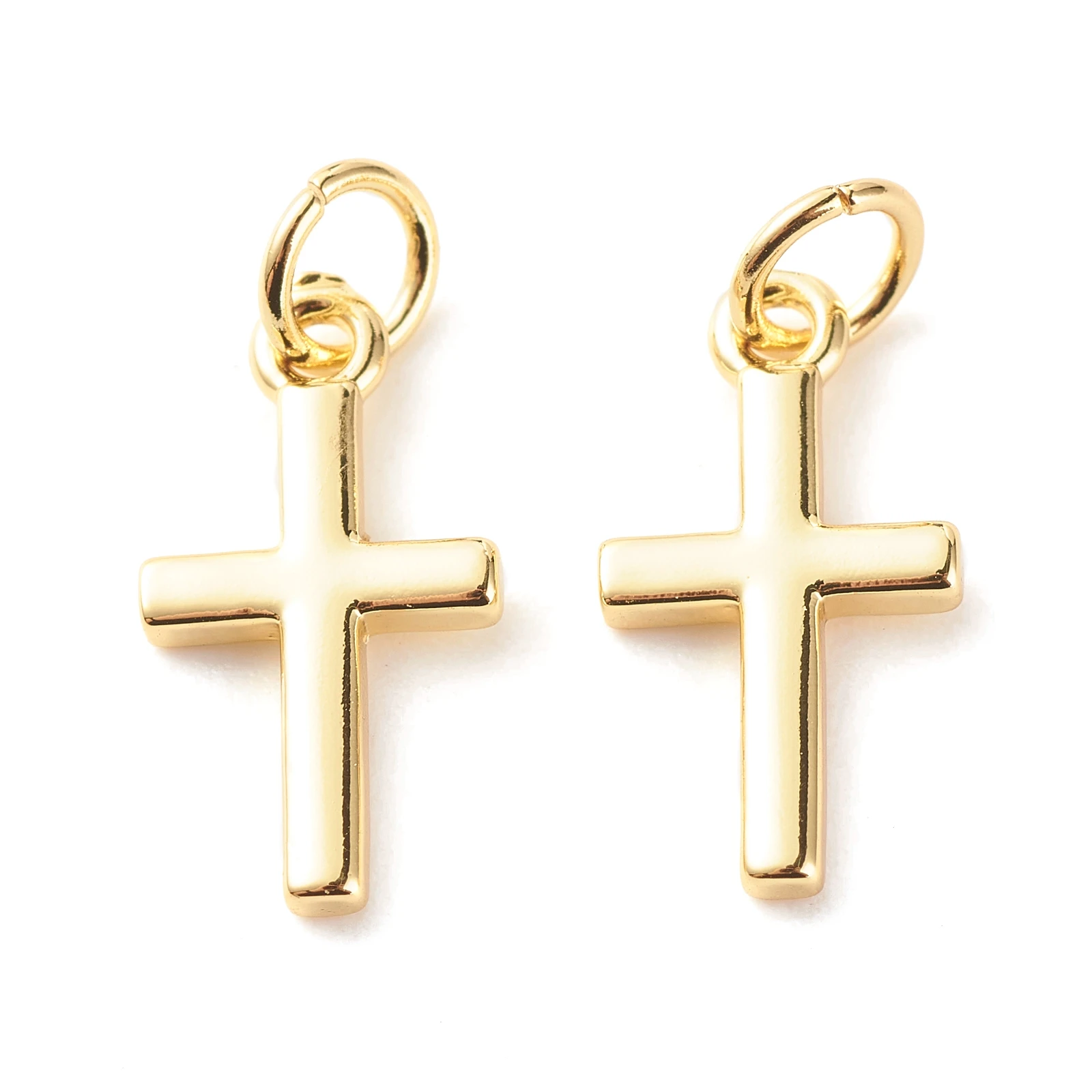 Kissitty 10 Pcs Gold Color Plated Cross Brass Pendants With Jump Ring For Necklace Jewelry Making Findings