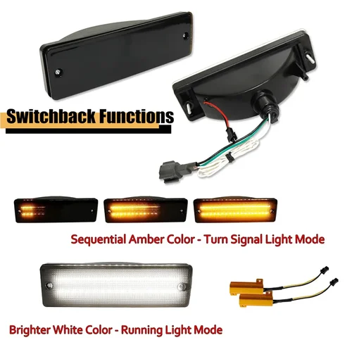 Imagen 2 del producto Luces de señal de giro delanteras LED ámbar dinámicas Switchback con DRL blanco/luces de conducción para pastilla de cuerpo duro Nissan D21 y Pathfinder