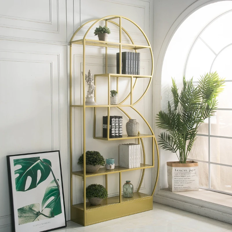 

Floor-to-ceiling bookshelf creative art living room wrought iron shelf metal partition decorative cabinet display rack