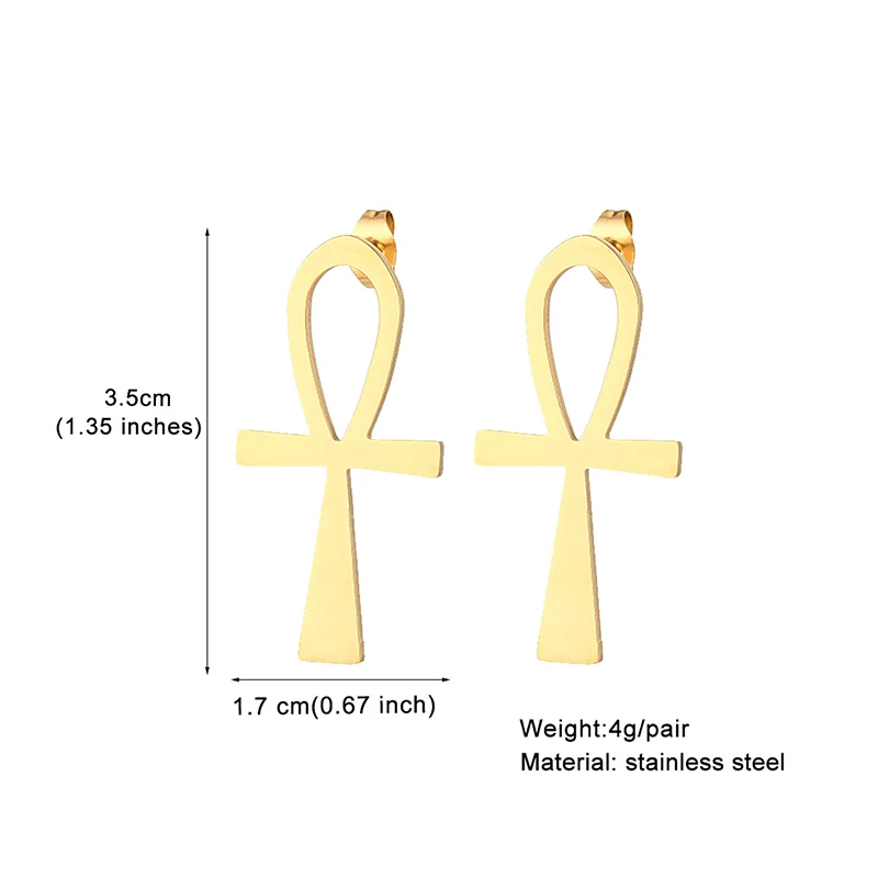 Immagine 7: Orecchini a croce Ankh lucidi in acciaio inossidabile, grandi e piccole dimensioni, gioielli unisex per coppie per uomini e donne, orecchini con simbolo egiziano