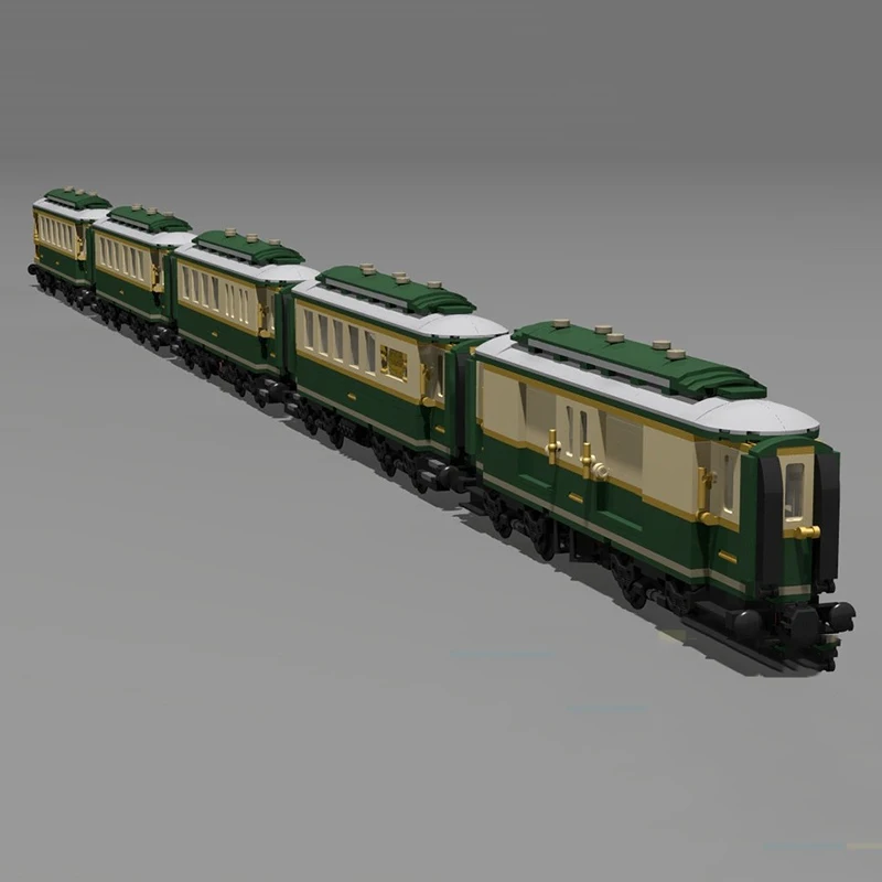 Railway Train Model Moc Building Bricks 5 Carriage Set Model Building Technology City Street View Model Blocks Construstion Toy