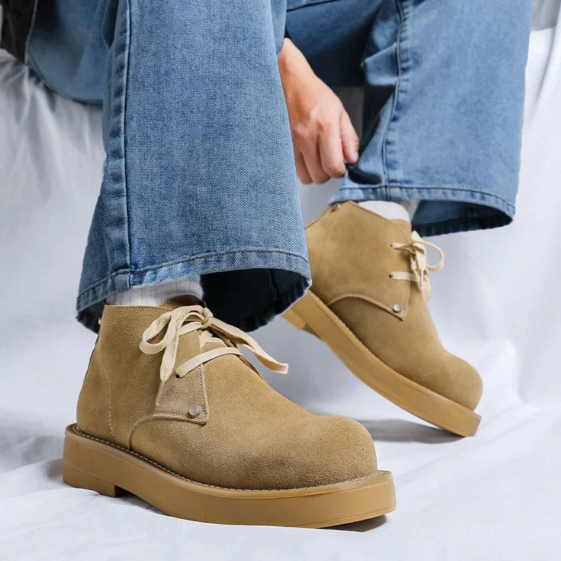 

Classic Nubuck Leather Spring 2025 New Hot Sale Mens Sneakers Non-Slip Warm Winter Boots Men Lace-Up Male All-match Ankle Boots