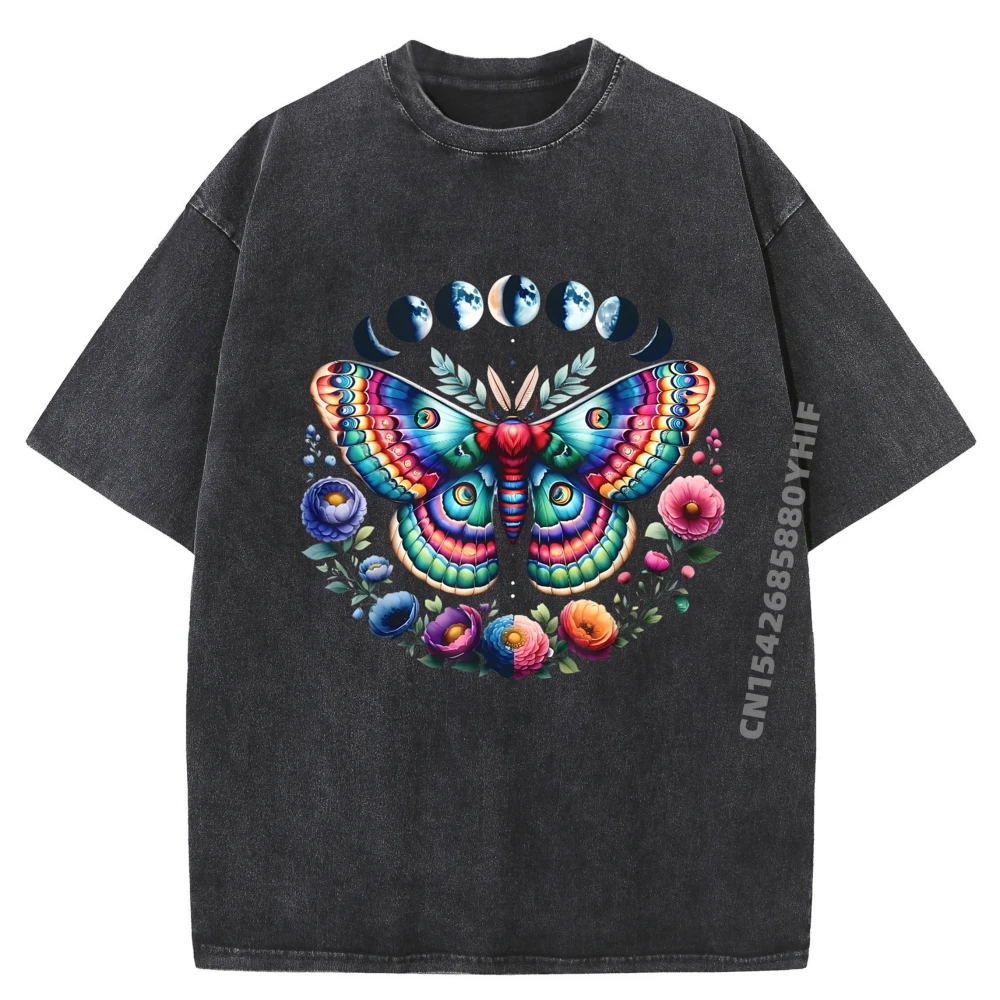 

Cottagecore цветочные фазы луны небесный мотылек темная академия пустая футболка 100% хлопок подарки для мужчин Harajuku стираная рубашка