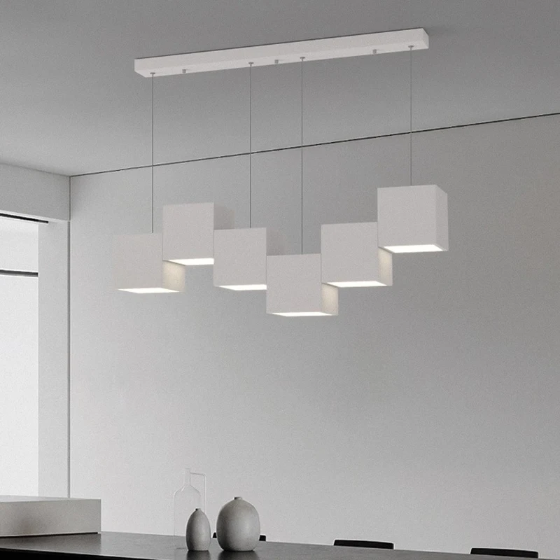 

American minimalism white Irregular cube chandelier CeilingLight-emitting diode lustre, APP with RC Dimmable for bedroom