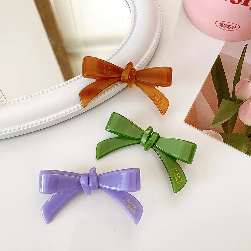 New Creative Design 6.3cm Cute Bowknot Colorful Hair Clip For Sweet Girls Acetic Acid DuckBill Clip Hair Accessories