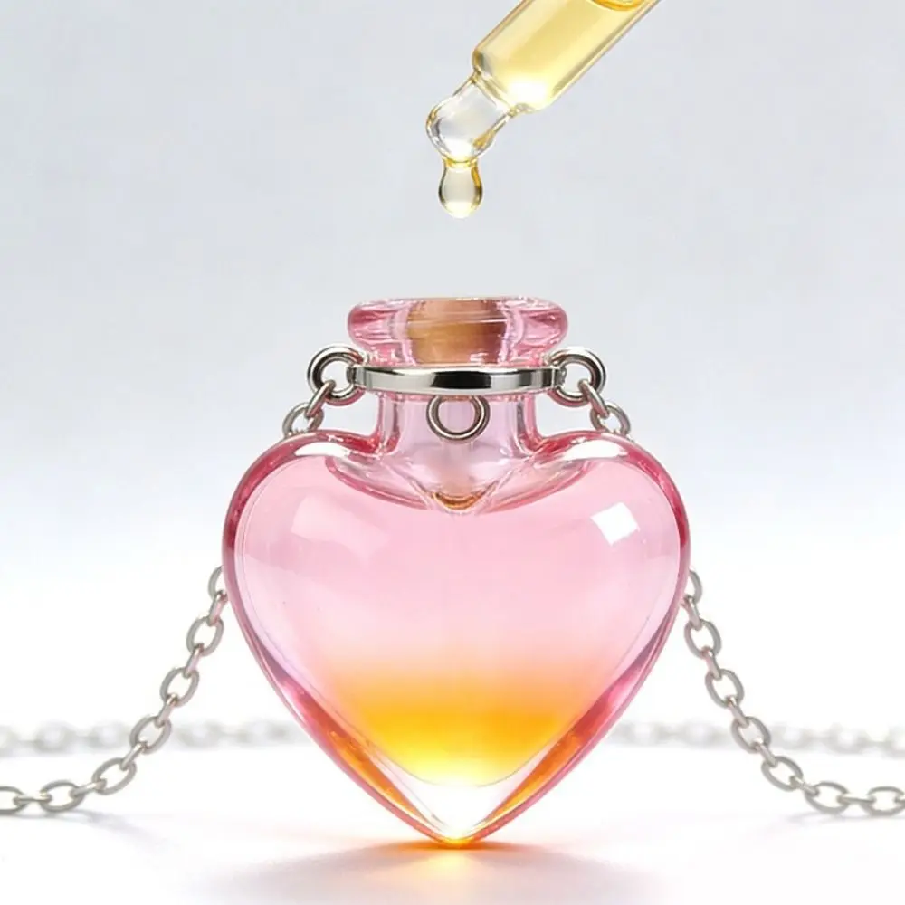 Openable Pendant Necklace Water Drop Shape Glaze Vial Vial Pendant Necklace Heart Shape Steel Chain