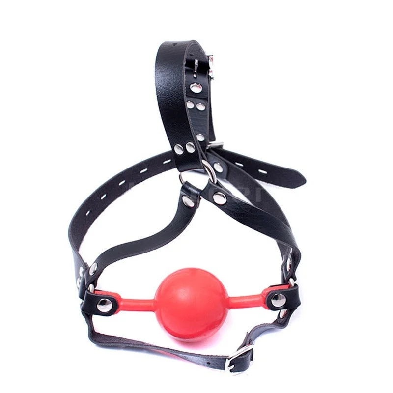 48mm Silicone Ball Gag Open Mouth Gag PU Leather Head Harness Bondage Gag with Lock Adult Games BDSM Sex Toys for Couple Women