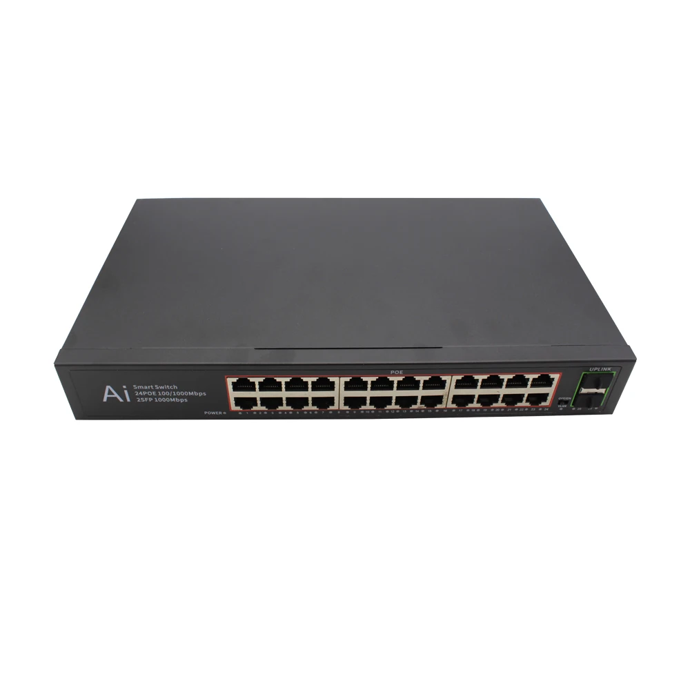 NUFIBER 10/100/1000Mbps 24 POE with 2 Uplink Port SFP 56G Capacity Network Switch Power Ethernet 52V Gigabit POE Switch for CCTV