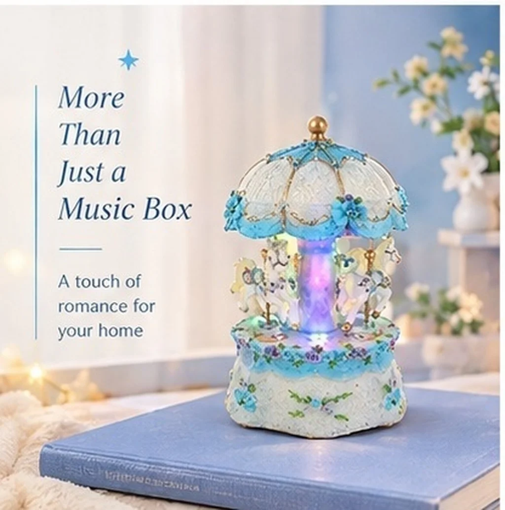 Christmas Decoration Carousel Music Boxes for Girls Ornament Horse Musical Merry-go-round Holiday Tabletop Rotating with Lights