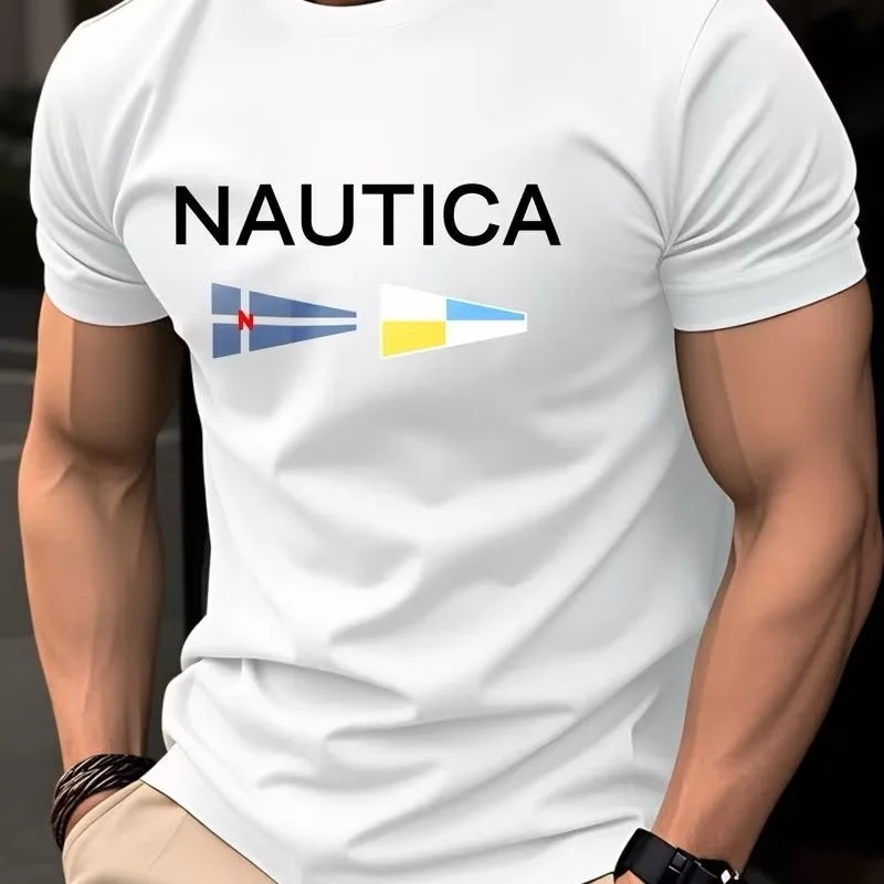 2026 NAUTICA Men's sailing themed T-shirt, casual sailing style design, unisex, short sleeved top suitable for summer wear