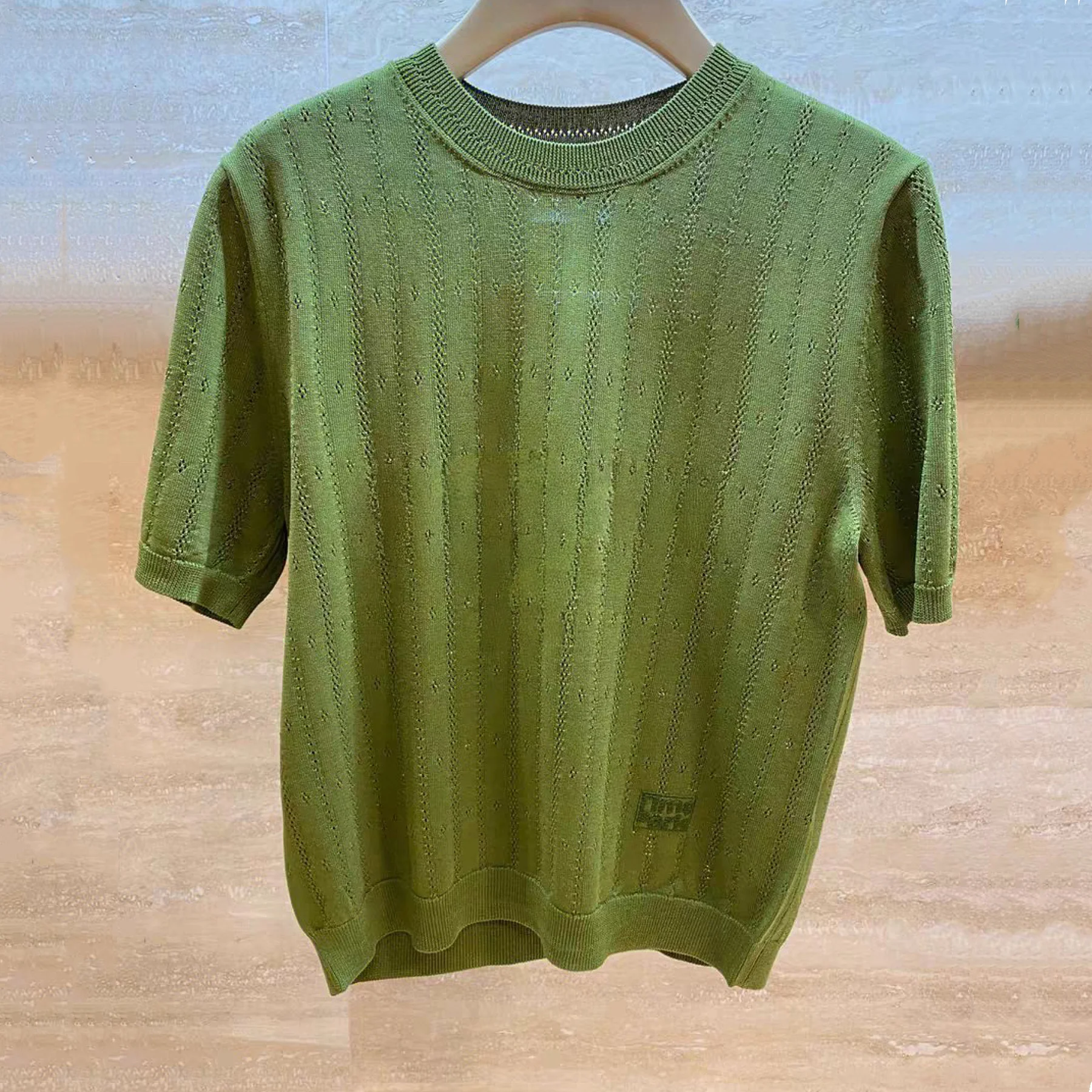 

Korean Sle round Ne ort Sve Knitted Hollow out Pattern Design Thin Sweater Simple And Ele E 25 Summer Faion