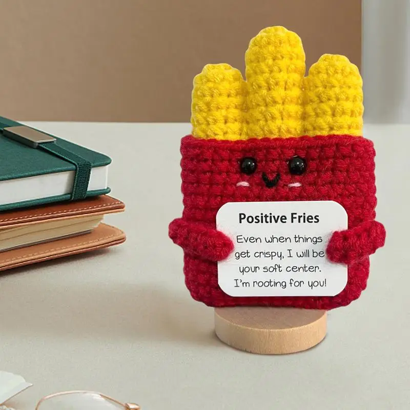 Knitted Fries Crochet Toy Hand-woven Crochet Gift Positive Energy Potato Cute French Fries Doll Funny Expression Bag Hanger