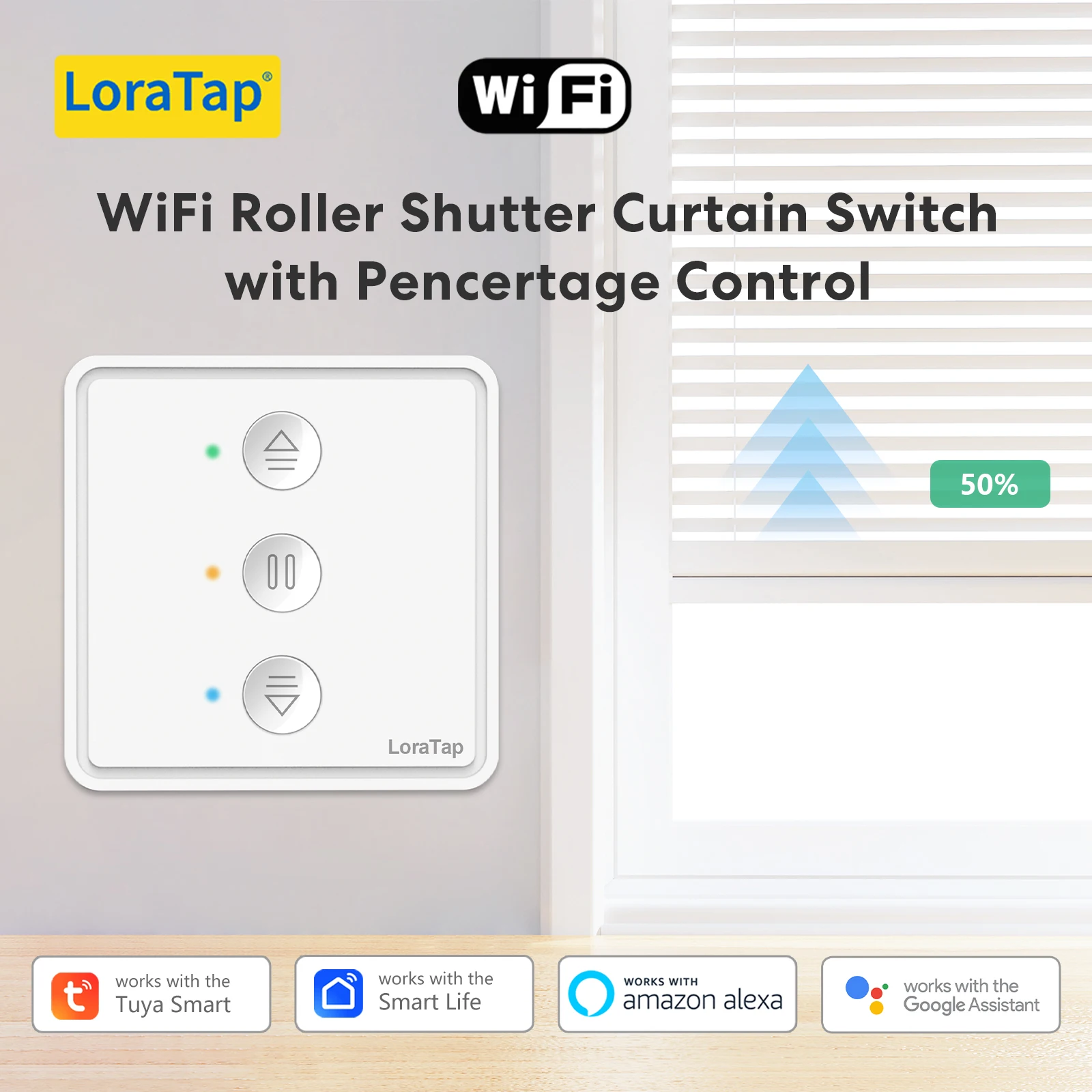 

Tuya Smart Life 80*80 Roller Shutter Pushbutton Switch For Tubular Motor Percentage Control Timer Voice Control via Google Home