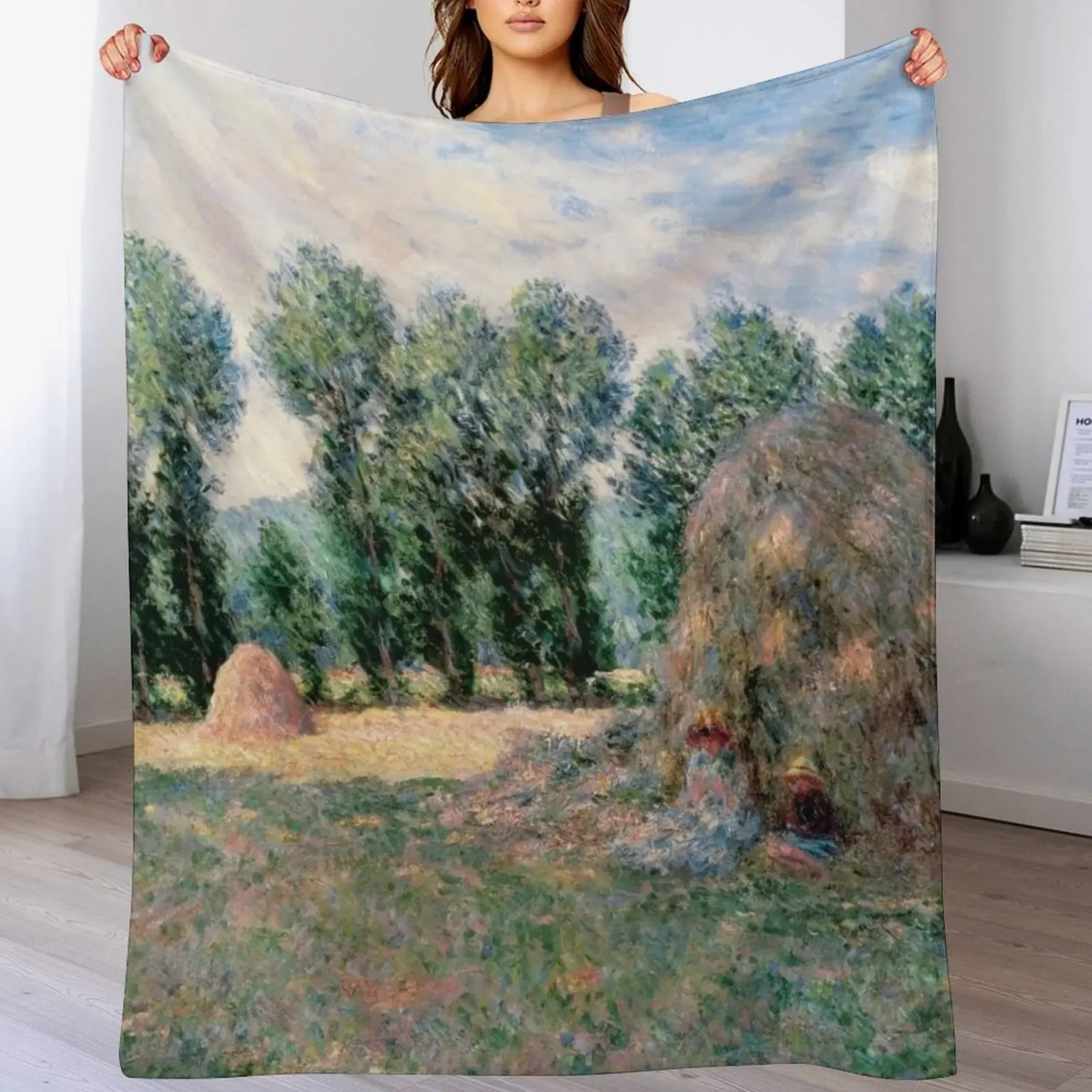 

Claude Monet - Haystacks Throw Blanket blankets ands Stuffeds Retros Bed Blankets