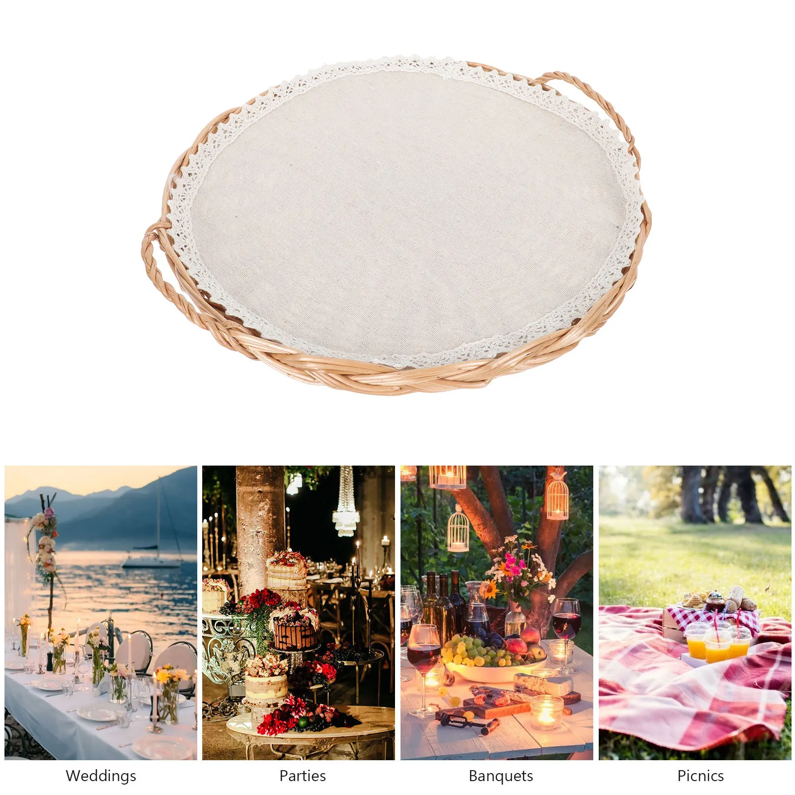 

Wicker Weaving Bread Basket Household Storage Multi-Functional Decorative Kitchen Picnic Fruit Container