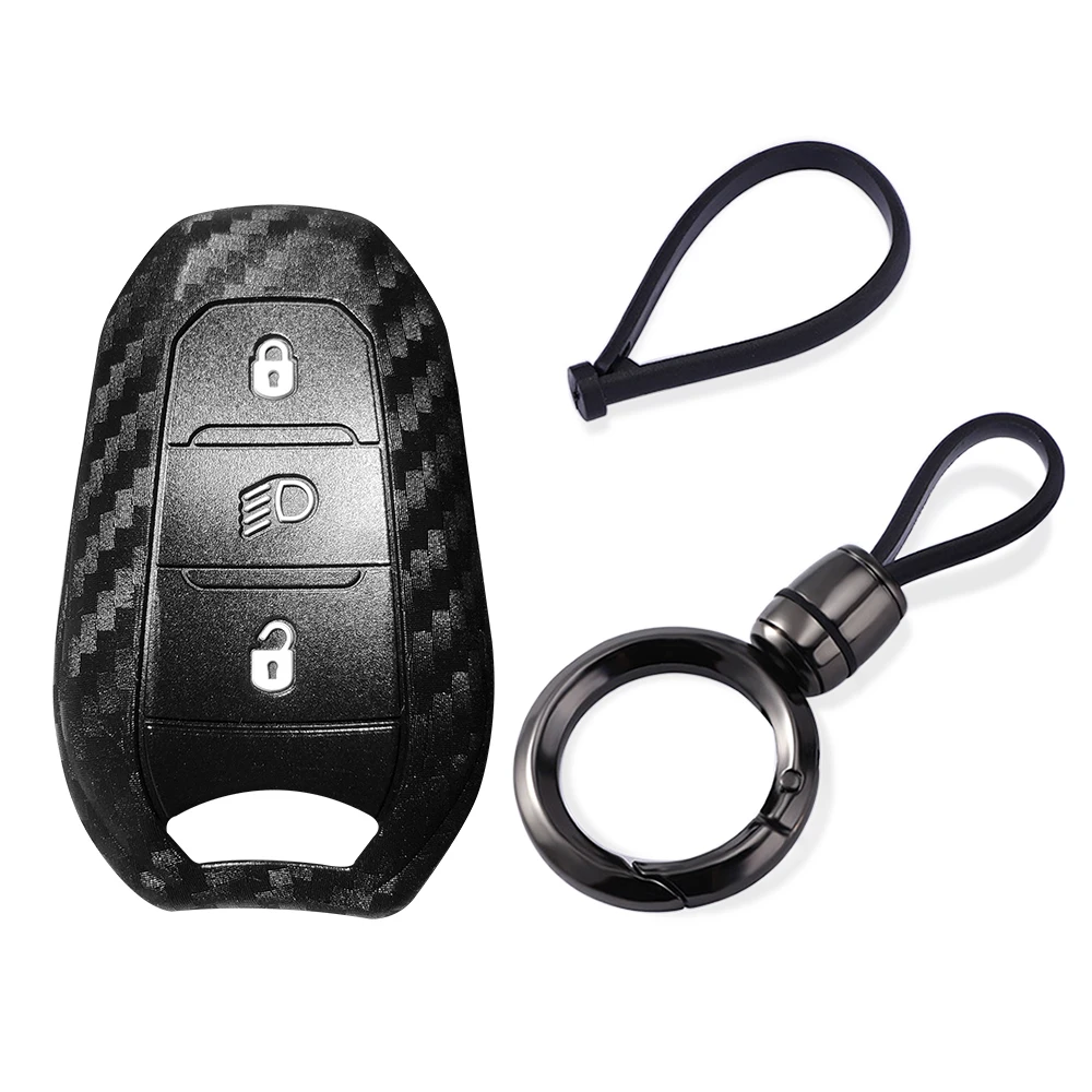 Carbon Fiber Silicone Car Key Case Cover for Citroen C5 X Berlingo C3 C5 Aircross Peugeot 3008 208 308 iii 508 2008 Protector