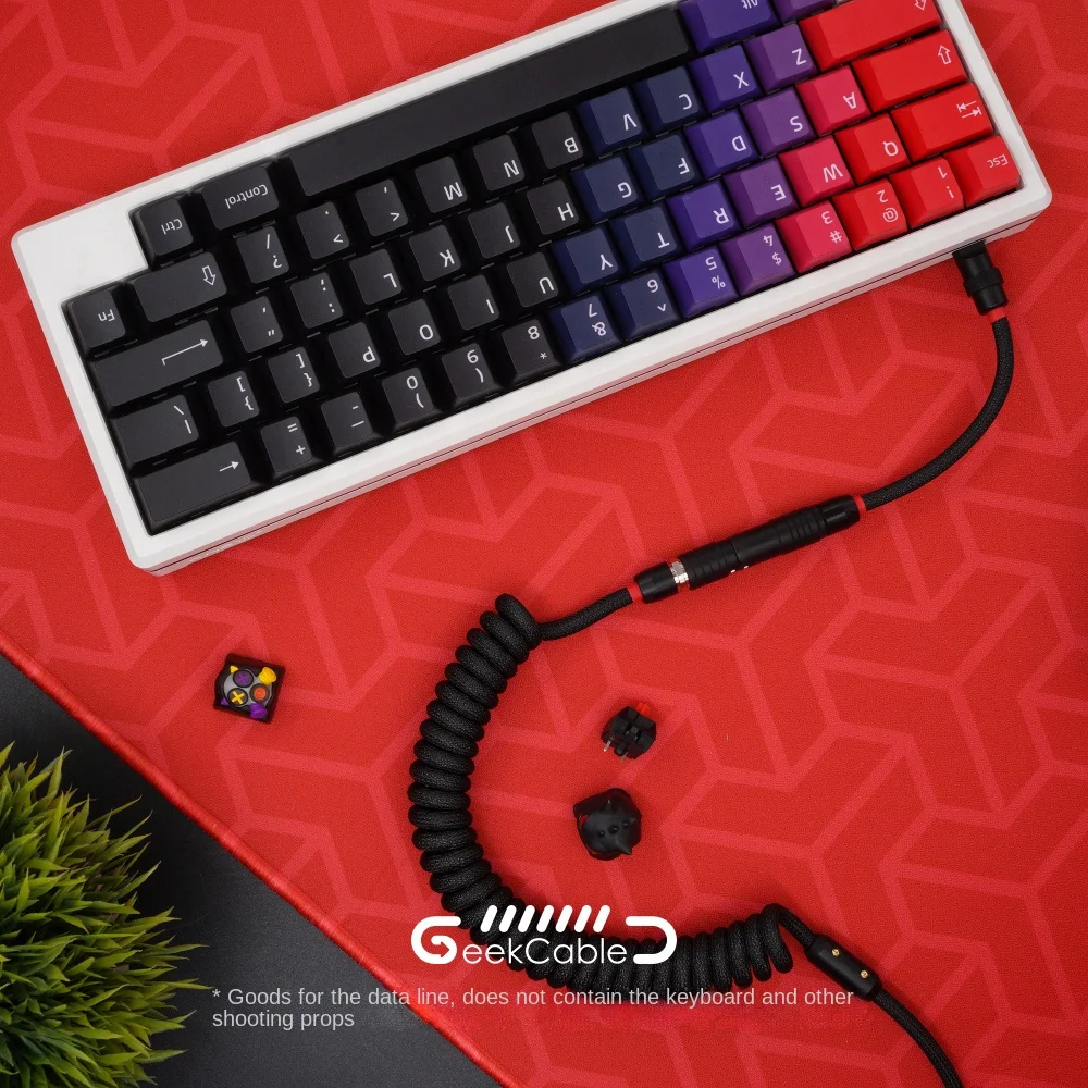 GeekBable Handmade Computer Customization Keyboard Data Cable Spring Spiral Black Hardware Braided Carbon Black