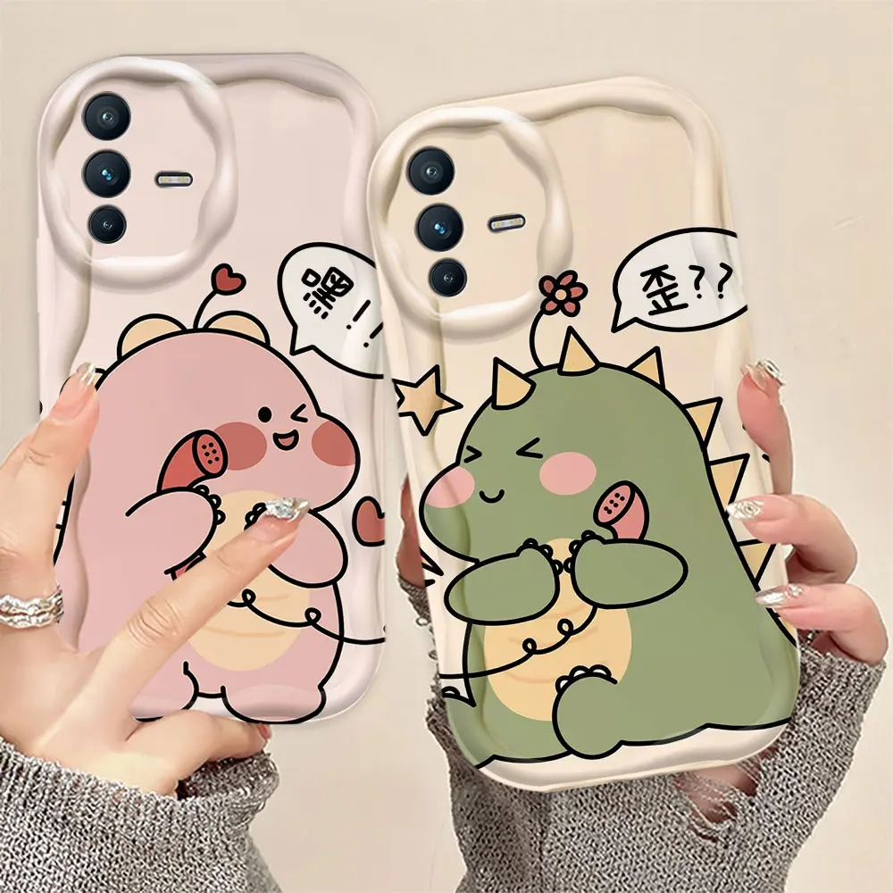 Cute Little Dinosaur 3D Wave Phone Case For VIVO S1 T1 V15 V20 21E V23 V23E V25 V25E V27 V27E V29E V30 V40 V30E Case Funda Capa