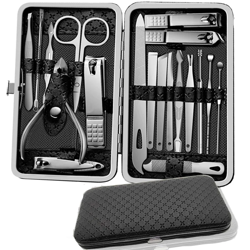 Set Manicure 19 pezzi Kit completo di funzioni Set Pedicure professionale in acciaio inossidabile tagliaunghie con custodia portatile Idea regalo