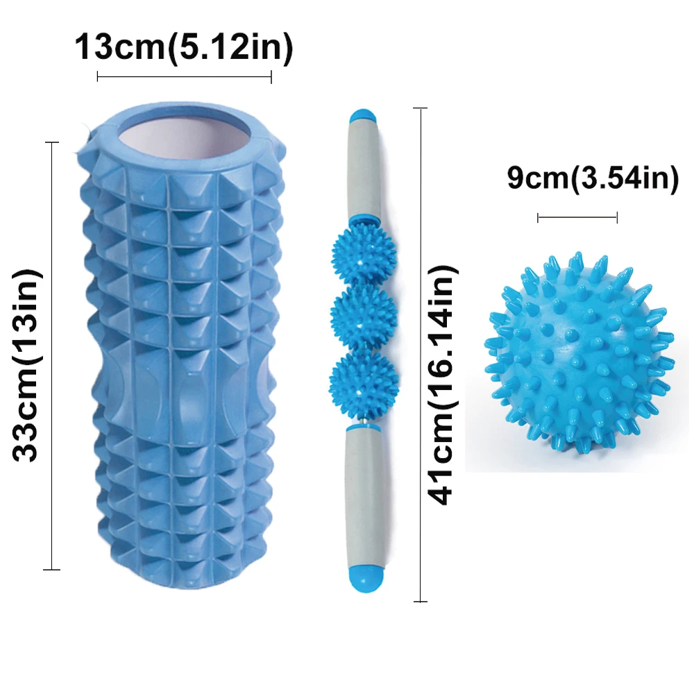 Fitness Pilates Foam Roller Blocks Suit Yoga Column Spiky Massage Ball Muscle Relax Roller Stick Arm Leg Neck Back Training Set