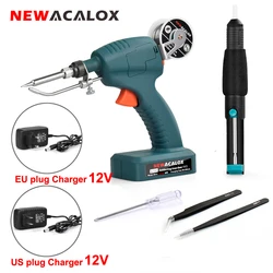 NEWACALOX 80W Rechargeable Soldering Iron Gun Cordless Welding Automatic Send Tin Gun EU/US 12V Welding Station PCB Repair Tool