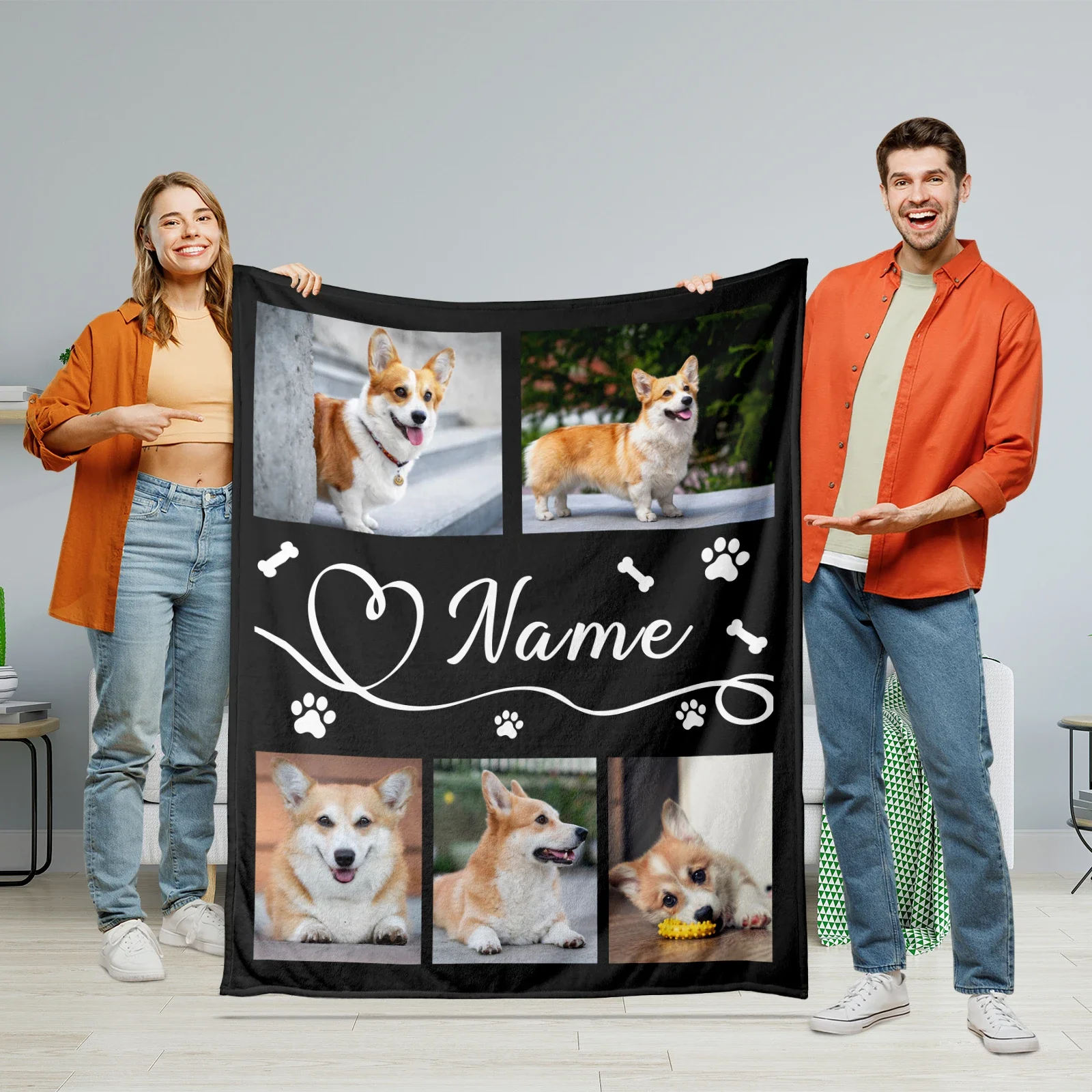 Custom Dog Cat Picture Blanket With Text Personalized Name Bedding Blanket with  Photo Collage Memorial Pet Loss Keepsake Gift