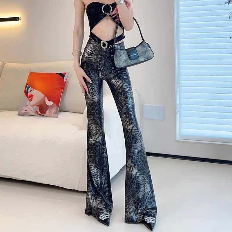 

2024 New Summer Women's Casual Fashion Elegant Commuting High Waist Tight Breathable Ice Silk Slim Tall Elongated Bell Pants