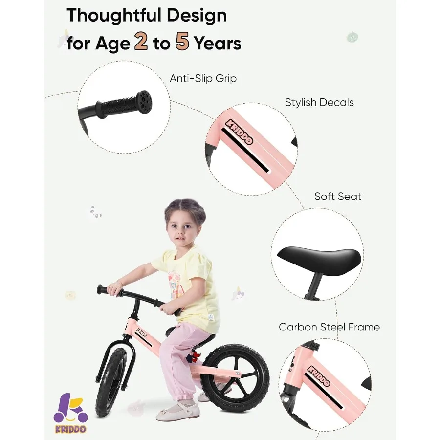 จักรยานทรงตัวสำหรับเด็กวัยหัดเดิน อายุ 2 ปี จักรยานทรงตัวสำหรับเด็กอายุ 2-5 ปี ลูกปืนคู่เพื่อการขับขี่ที่ราบรื่นขึ้น ที่นั่งปรับระดับได้พร้อมแผ่นรองนั่งน่ารัก