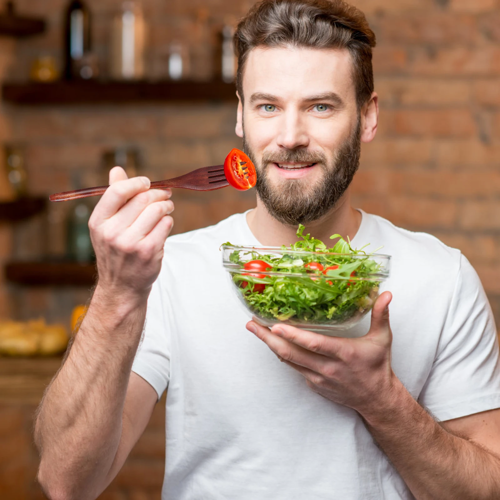 

2 Pack Natural Wood Mixing Forks Long Handle Wooden Serving Forks for Cooking Baking Salad Cake Dining Home Kitchen Utensils