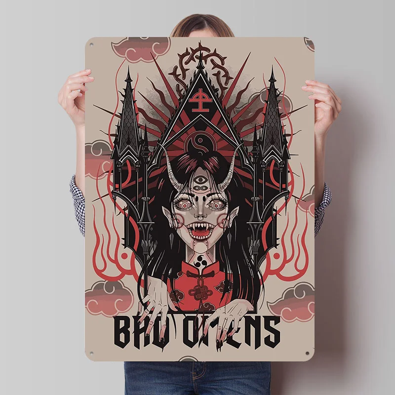 

Плакат с принтом Bad Omens, настраиваемый настенный художественный ретро винтажный металлический жестяной знак для украшения интерьера домашней комнаты, декор игрового стола