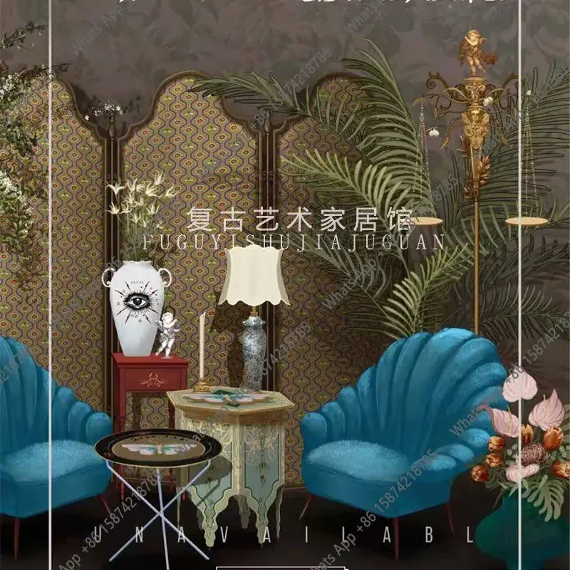 

G Retro Shell-shaped Velvet Single Sofa Chair American Embroidery Leisure Chair French Art Style Furniture Designer