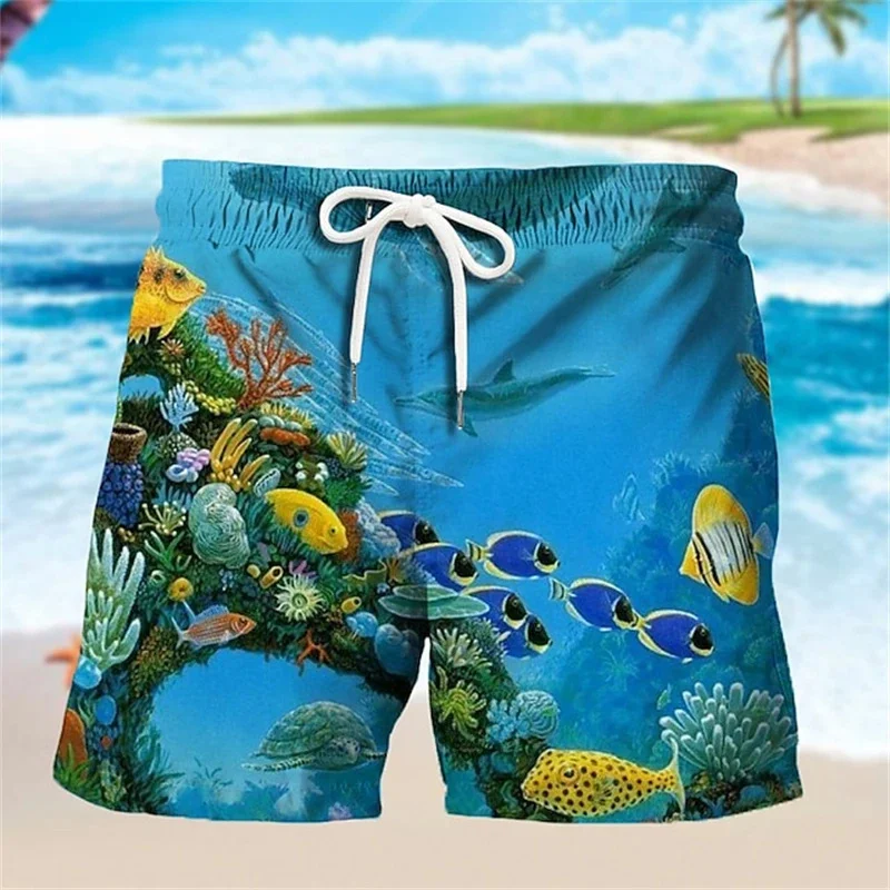3D Printed Sea Turtle Board Shorts Men Women Marine Animal Pattern Beach Shorts Outdoor Fashion Casual Oversize Swim Trunks