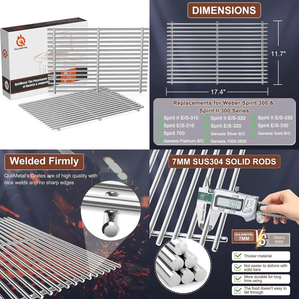 

Stainless Steel 304 Grilling Grates Compatible with Weber Spirit E-310, GS4 II 300, 700 Series, Genesis Silver/Gold/Platinum B/C