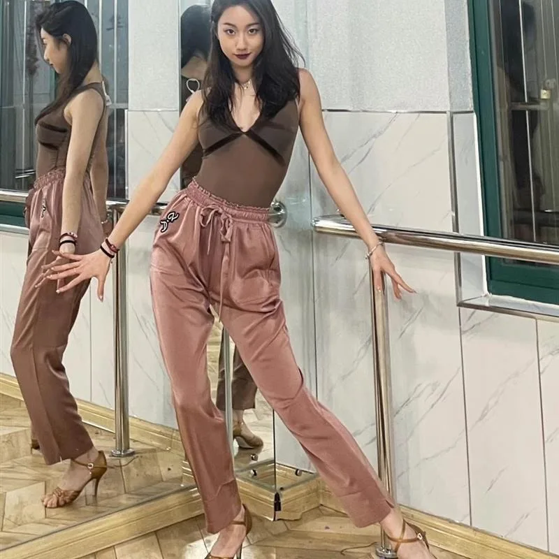 customized Latin dance outfit lightweight drawstring elastic band sports pants comfortable for daily dance practice