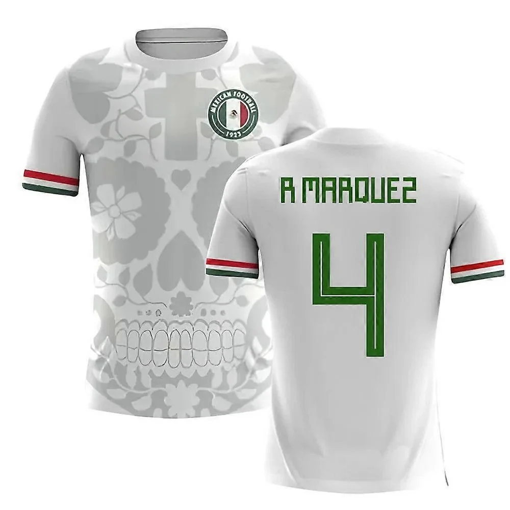 Mexico Sugar Skull Print Soccer Jersey Men R Marquez #4 Short Sleeve Football Fan Shirt Family Clothing Daily and Training Wear