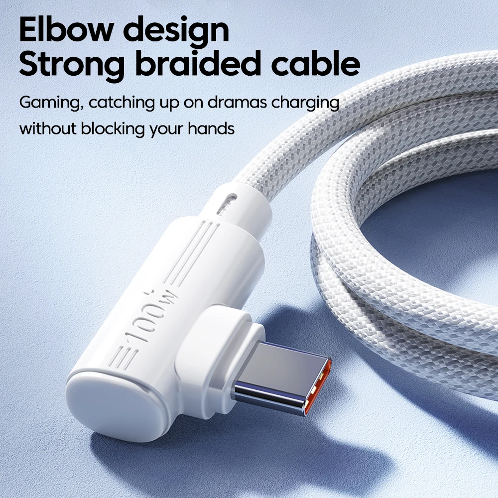 100W 90° Elbow USB C Cable Super Fast Charging USB Type C To Type C Data Cable For Xiaomi Samsung Huawei Laptop Type C Cable