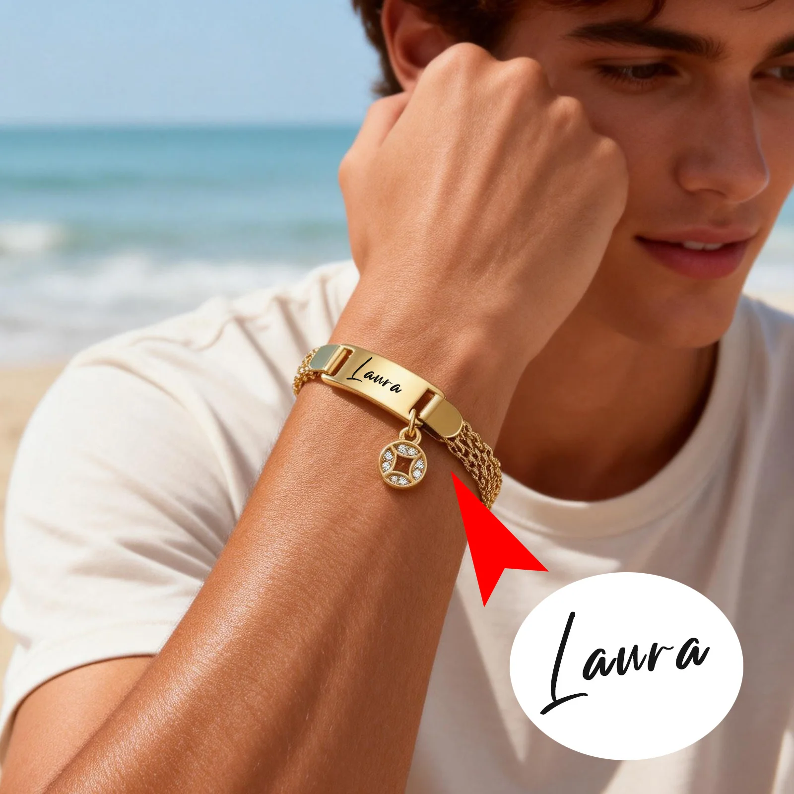 

Personalized Bracelet for Adults Children, Custom Engraved Name Date ID Bracelets Gold Plated Stainless Steel Bracelet Gifts